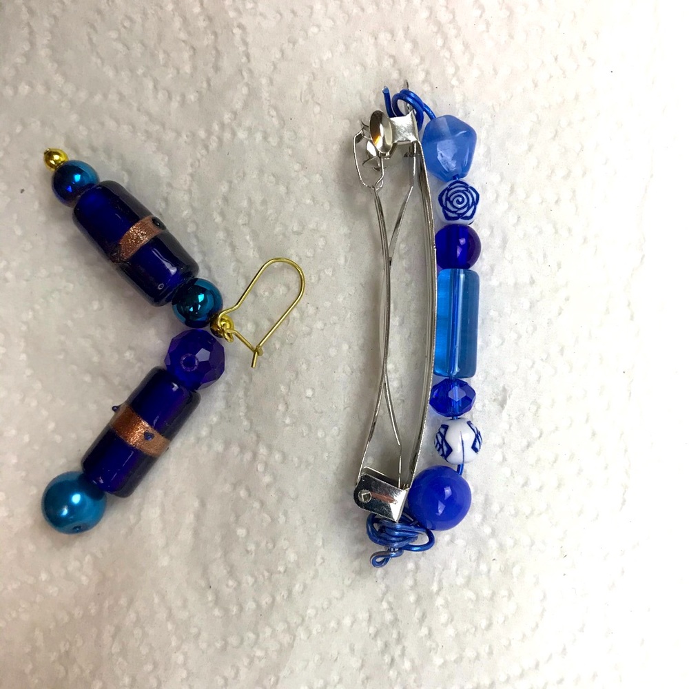 Matching beaded hair barrette and earrings